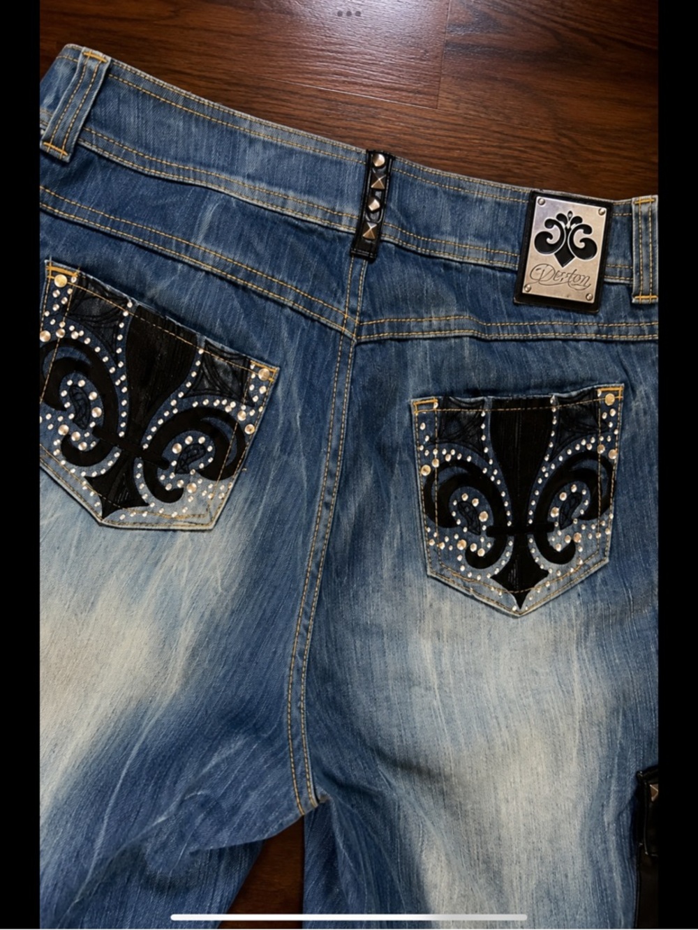 Y2K McBling Capri Jeans Studded Leather Pocket House of Deréon 14W - Picture 4 of 13